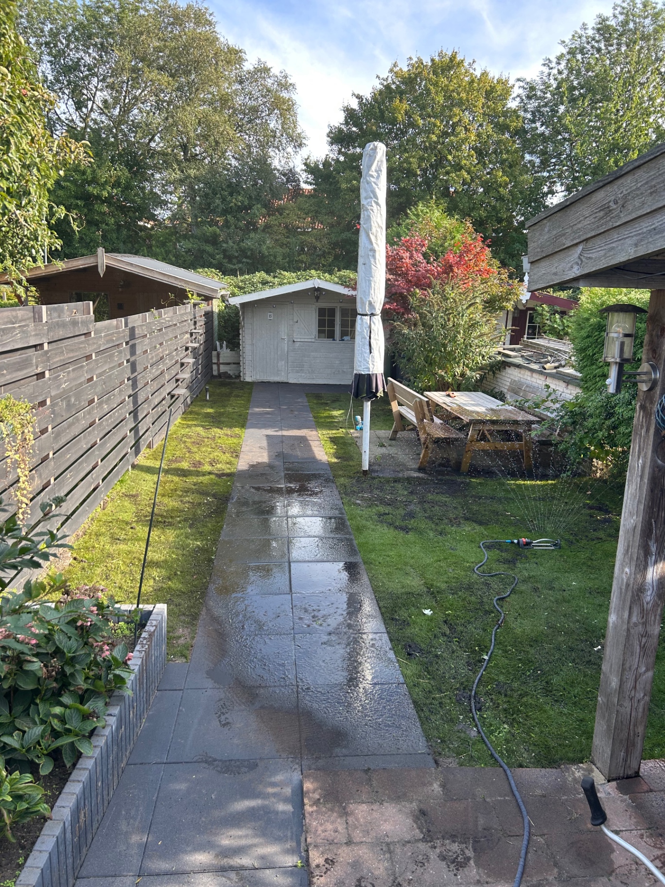 Strakke tuin met looppad en gazon